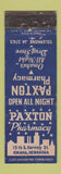 Matchbook Cover - Paxton Drug Omaha NE POOR PINHOLES