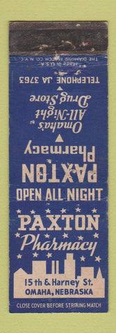 Matchbook Cover - Paxton Drug Omaha NE POOR PINHOLES