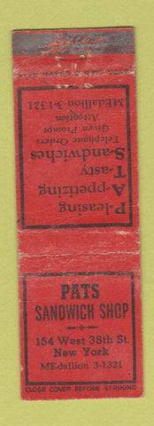 Matchbook Cover - Pats Sandwich Shop New York City WORN