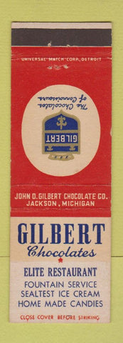 Matchbook Cover - Gilbert Chocolates Elite Restaurant Jackson MI