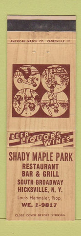 Matchbook Cover - Shady Maple Park Hicksville NY baseball bowling