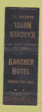 Matchbook Cover - Karcher Hotel Waukegan IL WEAR