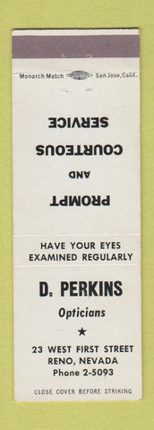 Matchbook Cover - D Perkins Opticians Reno NV