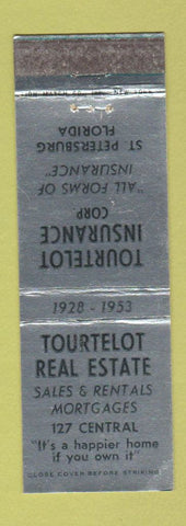 Matchbook Cover - Tourtelot Insurance St Petersburg FL 1953 WEAR