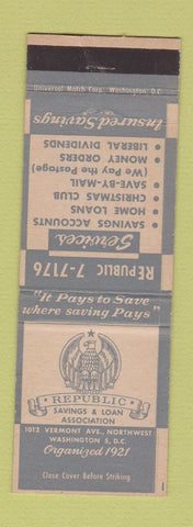 Matchbook Cover - Republic Savings And Loan Washington DC