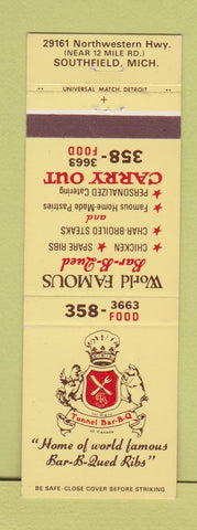 Matchbook Cover - Tunnel BBQ Southfield MI WEAR pig chicken