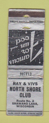 Matchbook Cover - Ray & Vivs North Shore Club Shawano Lake WI POOR