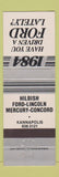 Matchbook Cover - 1984 Ford Hilbish Lincoln Mercury Kannapolis NC WEAR