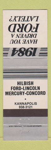 Matchbook Cover - 1984 Ford Hilbish Lincoln Mercury Kannapolis NC WEAR