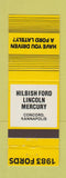 Matchbook Cover - 1983 Ford Hilbish Lincoln Mercury Concord Kannapolis NC