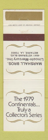 Matchbook Cover - 1979 Lincoln Continental Mercury Metairie LA