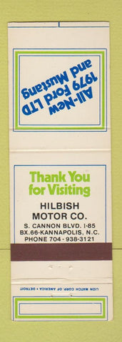 Matchbook Cover - 1979 Ford Mustang Hilbish Kannapolis NC