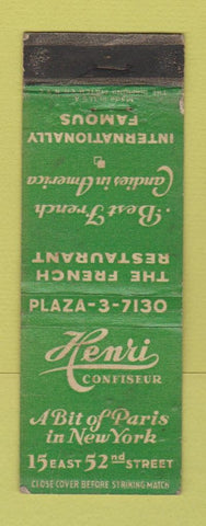 Matchbook Cover - Henri Restaurant French New York City POOR