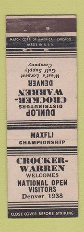 Matchbook Cover - Crocker Warren Dunlop Distributors Denver Colorado 1938 Golf