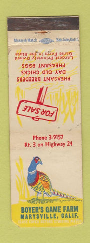 Matchbook Cover - Boyer's Game Farm Marysville CA POOR
