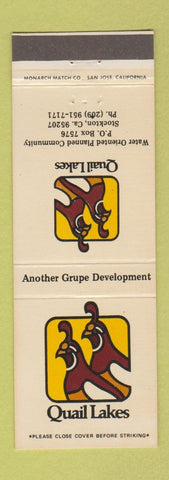 Matchbook Cover - Quail Lakes Stockton CA