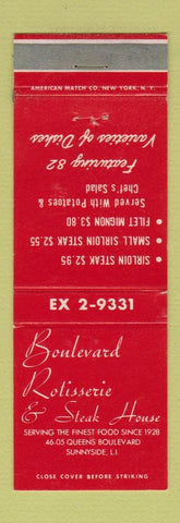 Matchbook Cover - Boulevard Rotisserie Steak House Sunnyside LI NY