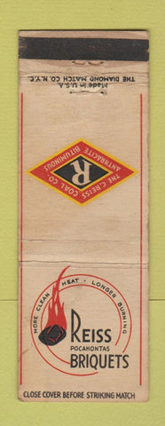 Matchbook Cover - Reiss Pocahontas Briquets Coal WEAR