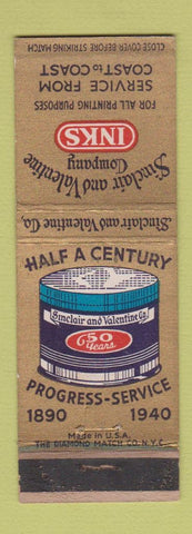 Matchbook Cover - Sinclair and Valentine Inks 1940 WORN STRIKER