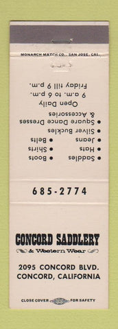 Matchbook Cover - Concord Saddlery Concord CA Western