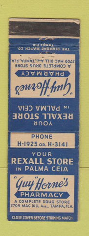 Matchbook Cover - Rexall Drum Guy Horne's Tampa FL