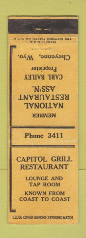 Matchbook Cover - Capitol Grill Restaurant Cheyenne WY low phone #