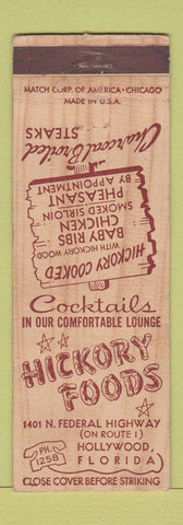 Matchbook Cover - Hickory Foods BBQ Hollywood CA