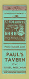 Matchbook Cover - Paul's Tavern Sussex WI WORN