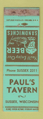 Matchbook Cover - Paul's Tavern Sussex WI WORN