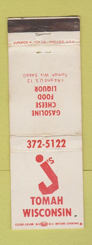 Matchbook Cover - J's oil gas Cheese Tomah WI WEAR