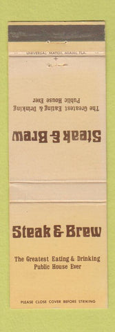 Matchbook Cover - Steak & Brew Miami Hallandale Orlando Clearwater FL WEAR
