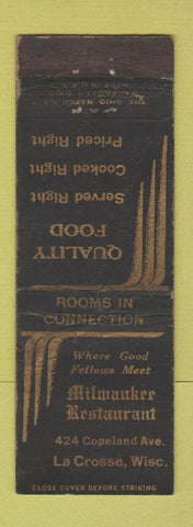 Matchbook Cover - Milwaukee Restaurant La Crosse WI WORN