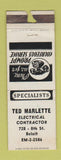 Matchbook Cover - Ted Marlette Electrical Beloit WI POOR STRIKER