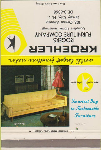 Matchbook Cover - Kroehler Furniture Jersey City NJ girlie 40 Strike