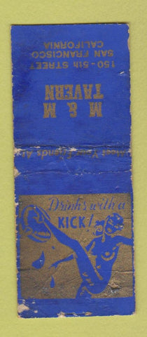 Matchbook Cover - M&M Tavern San Francisco CA BOBTAIL WORN