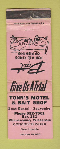 Matchbook Cover - Tonn's Resort Bait Shop Winneconne WI PINK WORN