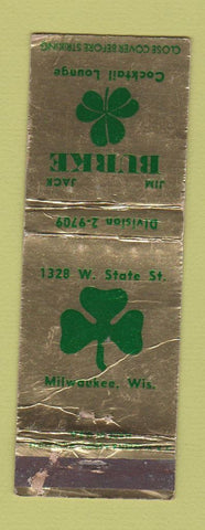 Matchbook Cover - Burke Cocktail Lounge Milwaukee WI WORN