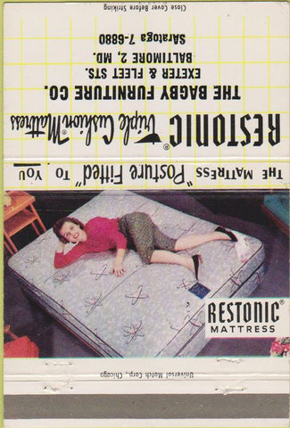 Matchbook Cover - Restonic Matresses Baltimore MD girlie 40 Strike