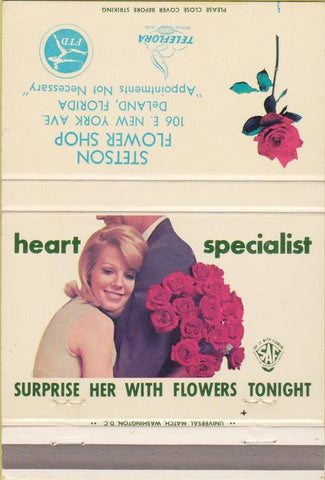 Matchbook Cover - Stetson Flower Shop DeLand FL girlie FTD 40 Strike