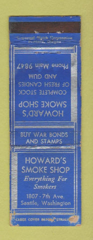 Matchbook Cover - Howard's Smoke Shop Seattle WA WORN