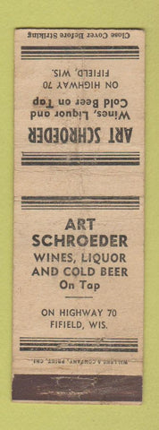 Matchbook Cover - Art Schroeder Bar Fifield WI POOR