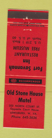 Matchbook Cover - Old Stone Motel Lewisburg WV Fort Savannah Inn
