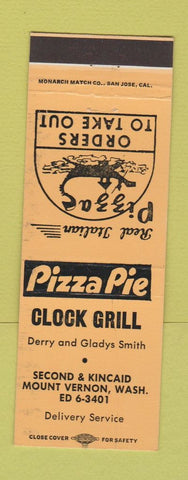 Matchbook Cover - Clock Grill Mount Vernon WA pizza