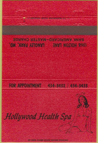 Matchbook Cover - Hollywood Health Spa girlie Langley Park MD 40 Strike