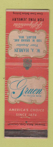 Matchbook Cover - Gruen Watches WA Hamlin Beloit WI WORN