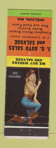 Matchbook Cover - JC Auto Sales Salvage Sheldon MO pinup WEAR