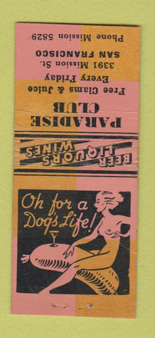 Matchbook Cover - Paradise Club San Francisco CA girlie BOBTAIL WEAR