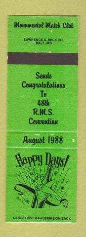Matchbook Cover - Happy Days Monumental Match Club 1988 girlie