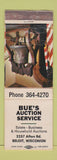 Matchbook Cover - Bue's Auction Service Beloit WI WEAR