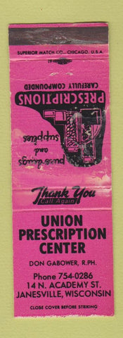 Matchbook Cover - Union Drug Center Janesville WI WORN